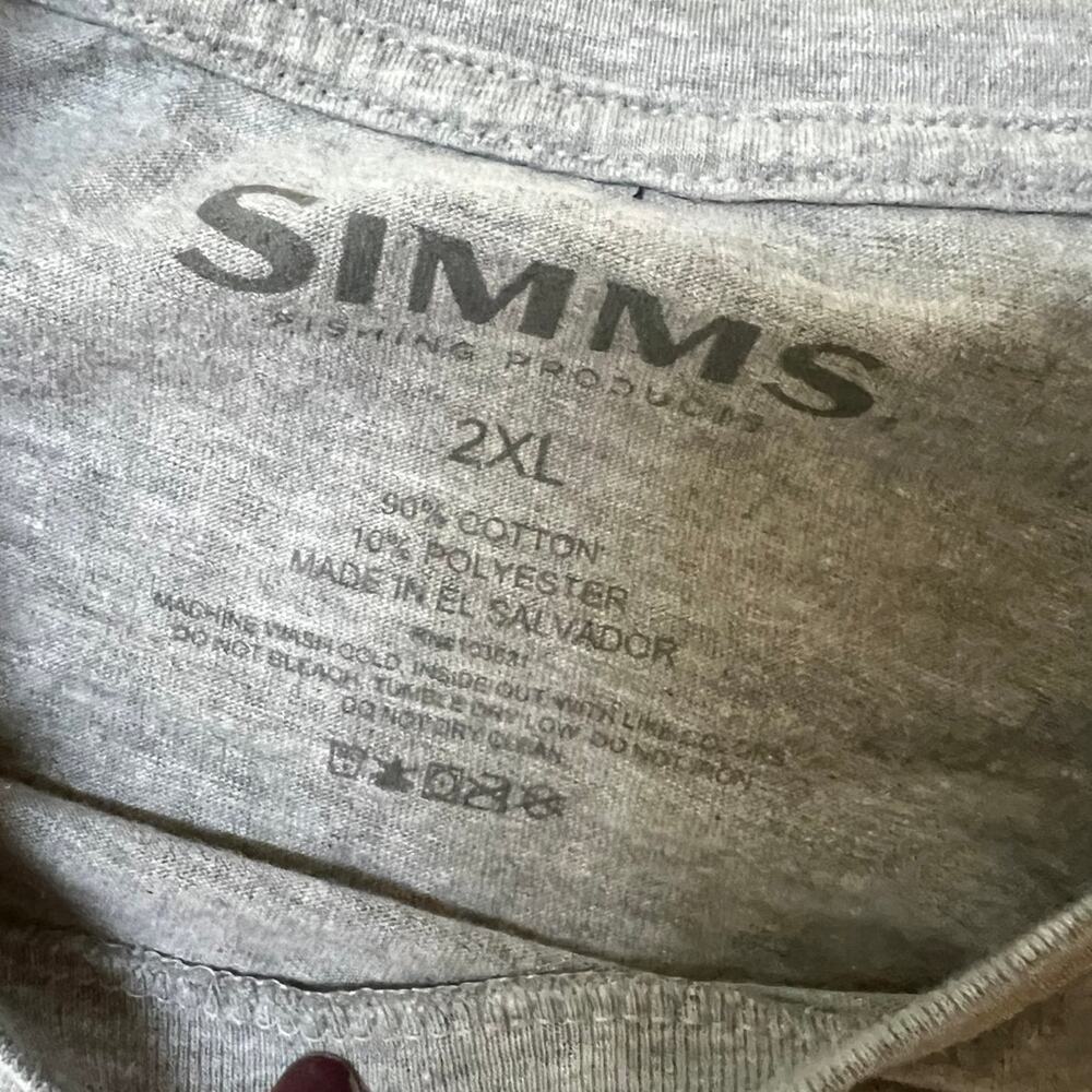 Simms gray crewneck, short sleeve fishing T-shirt, men's size 2XL